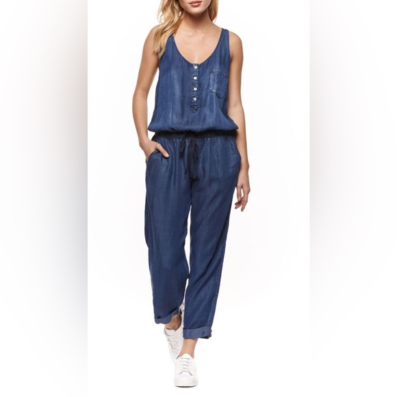 Red Dress Boutique- Walk Tall Dark Chambray Blue Jumpsuit- medium- dark chambray - Picture 2 of 6